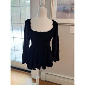 Urban Outfitters Black Long Sleeve Romper Elastic Waist - M